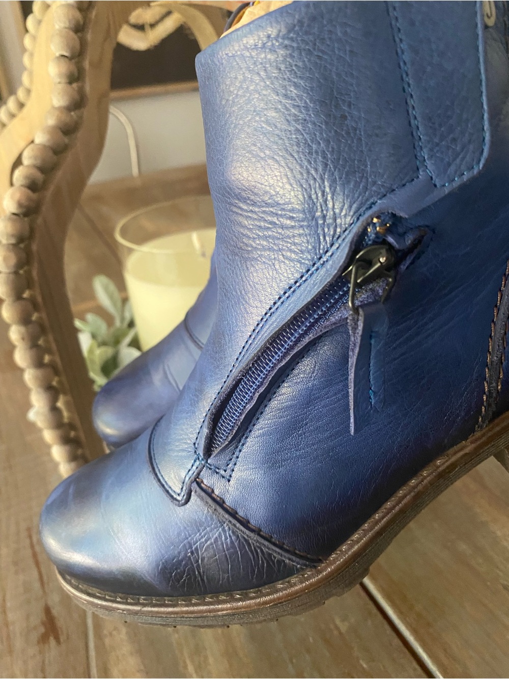Jafa Leather Handmade Zip-Front Moto Combat Ankle Boots Womens 38 US 7-7.5 Blue - Picture 8 of 16